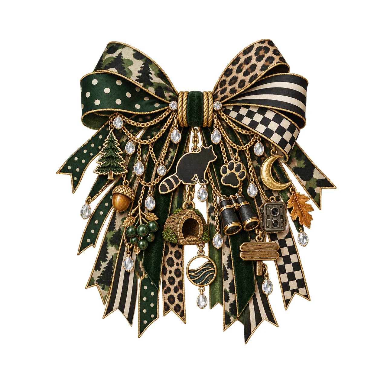 Raccoon Lover Bow Charm PNG, Gold Chain Charms, Transparent Sublimation Design, Digital Download