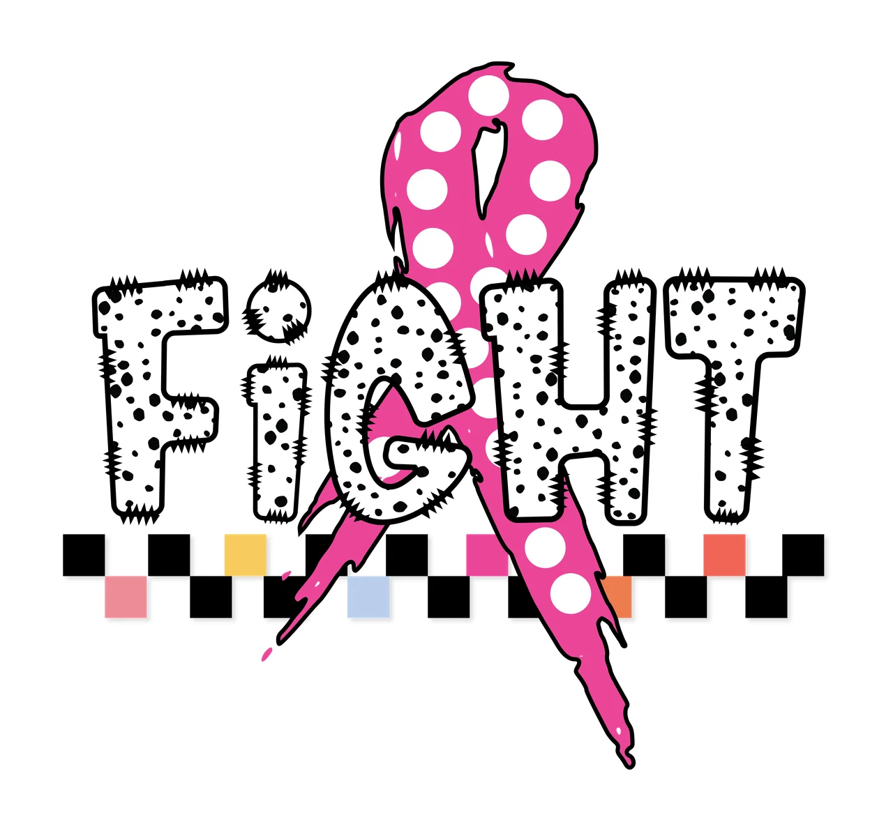 Fight Typography With Ribbon Icon displaying checkerboard distressed