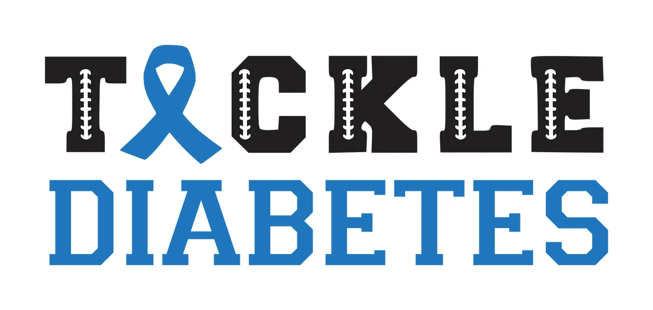 TACKLE DIABETES Tackle Diabetes logo design with blue ribbon, black letters with white lacing and white background