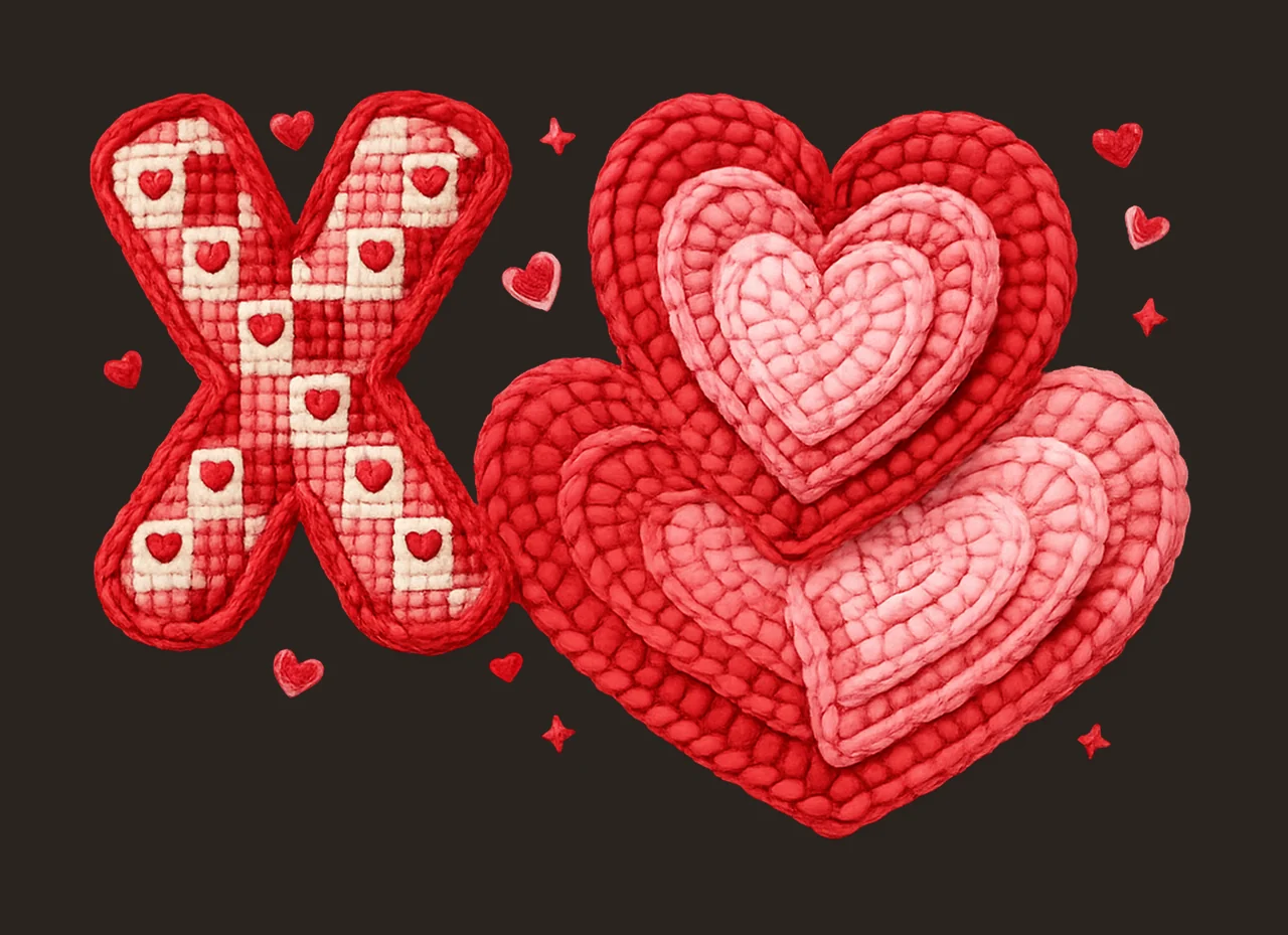 Faux Yarn Crochet XOXO Love Valentines Day Coquette Retro contrast preview thumbnail