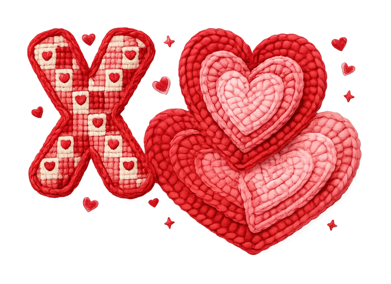 Faux Yarn Crochet XOXO Love Valentines Day Coquette Retro