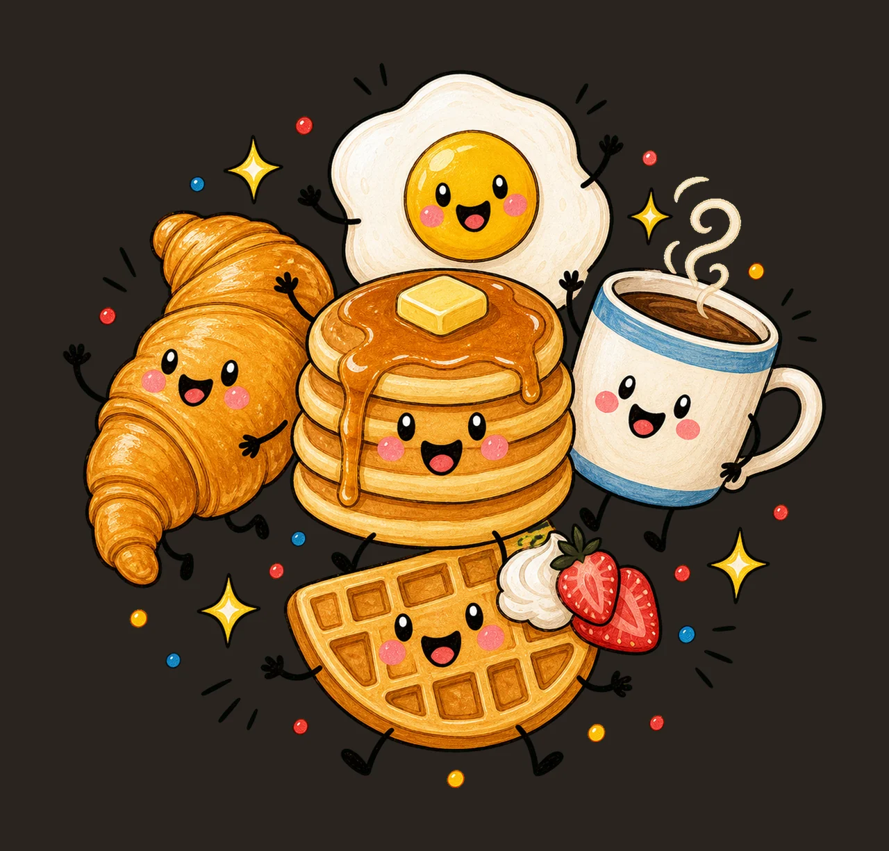 Happy Breakfast Food Doodle Cute Smiling Variation F contrast preview thumbnail