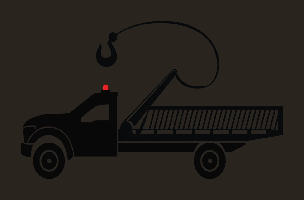 flatbed truck with hook in black silhouette Style contrast preview thumbnail