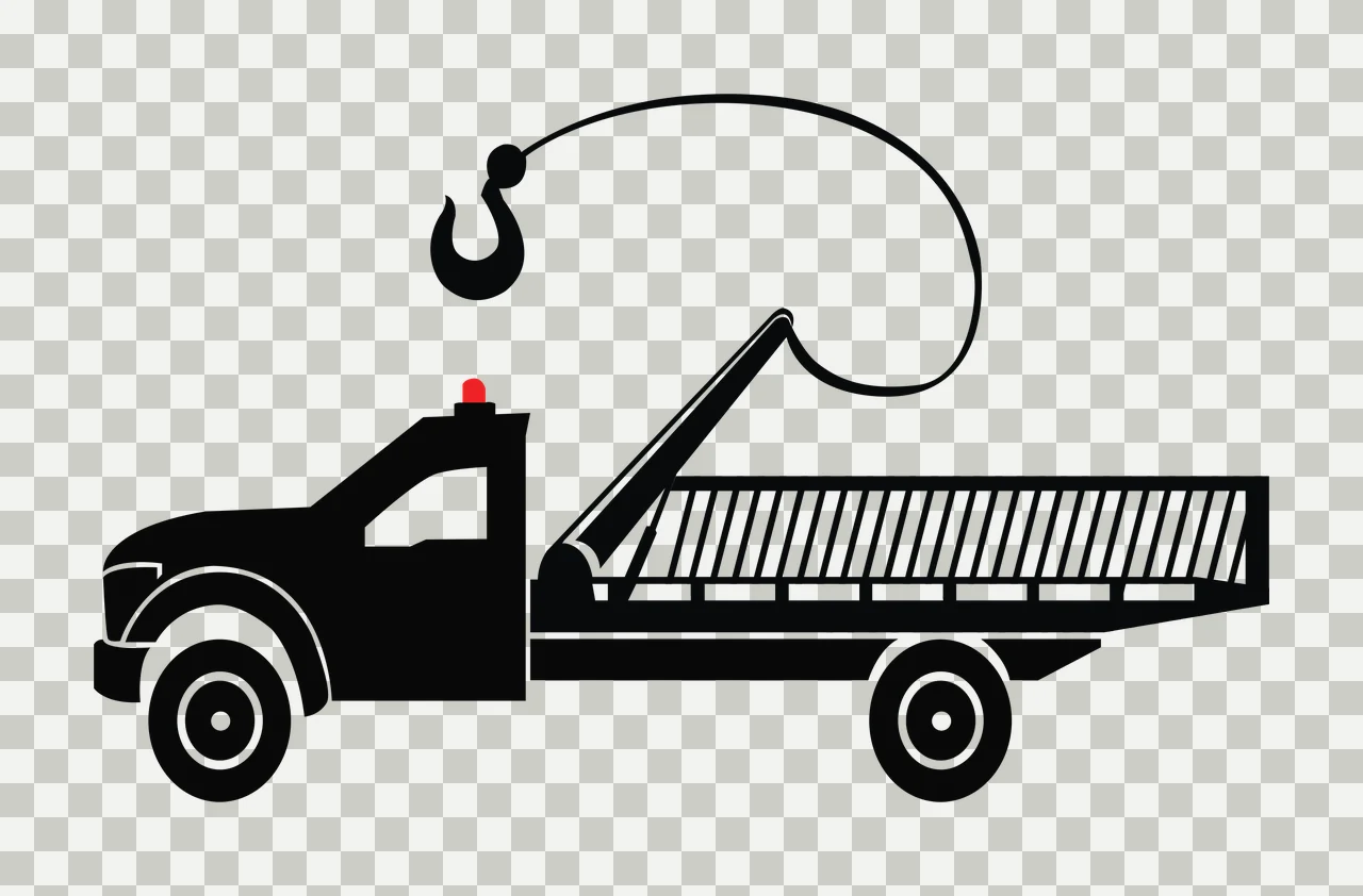 flatbed truck with hook in black silhouette Style transparency and detail preview thumbnail