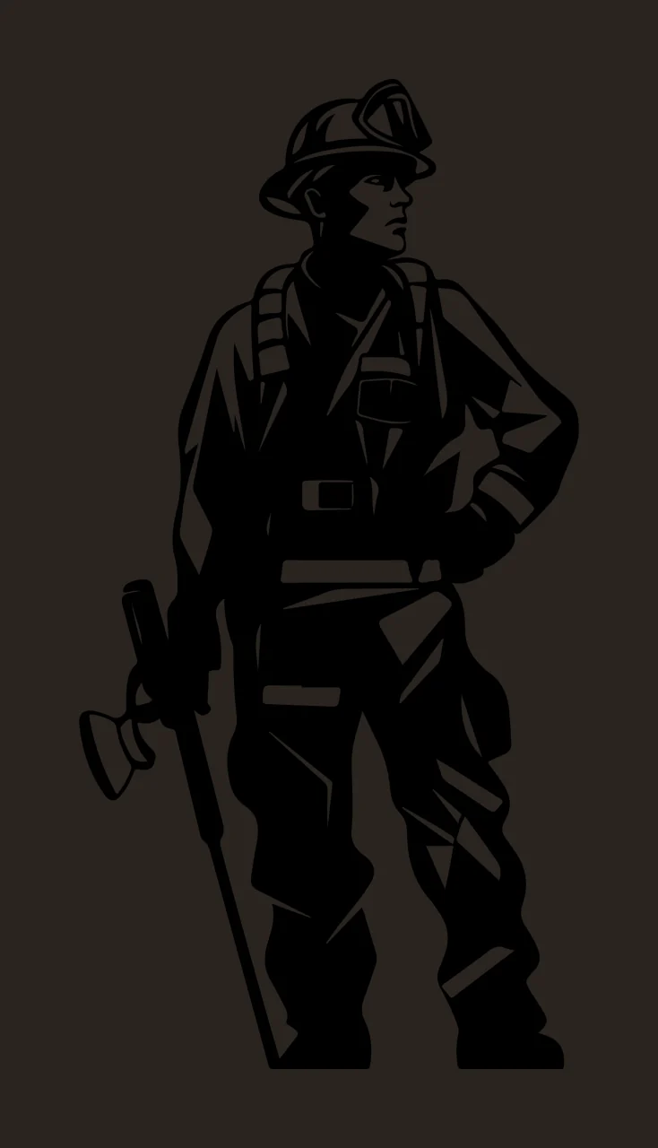 Can Glass Wrap Firefighter Standing With Tool Silhouette contrast preview thumbnail