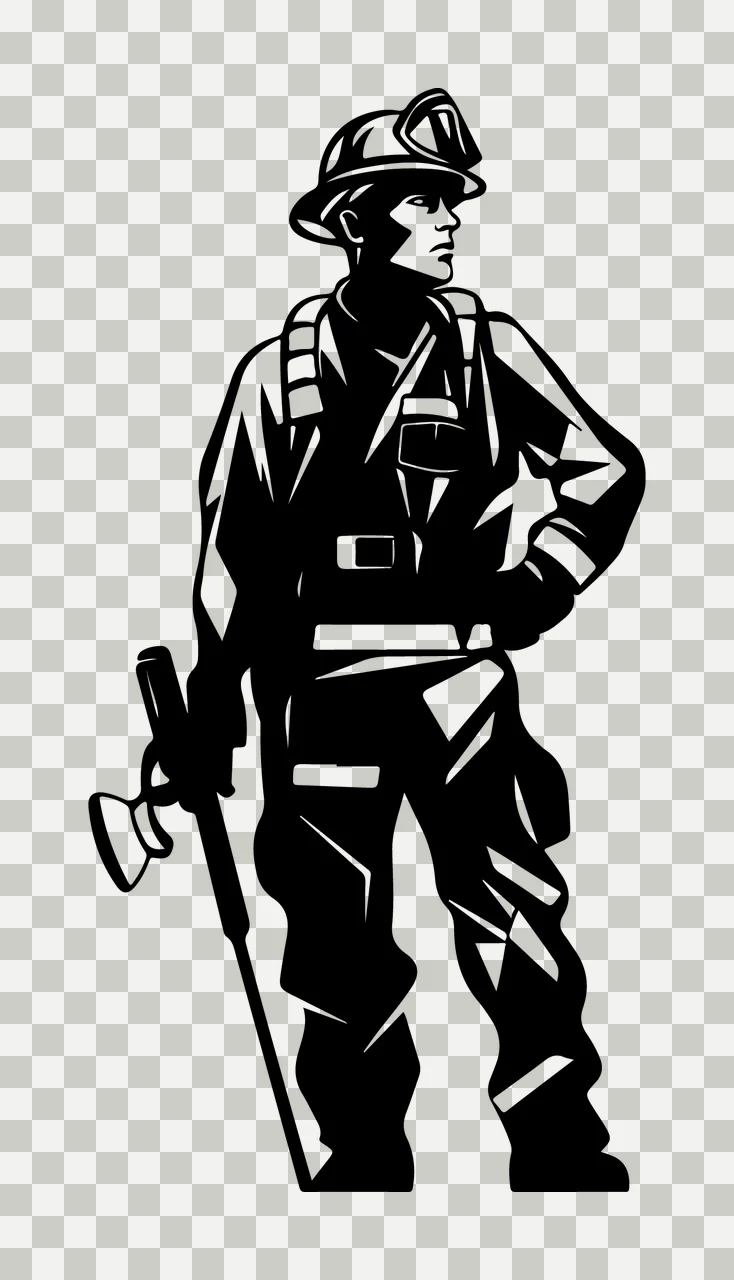 Can Glass Wrap Firefighter Standing With Tool Silhouette transparency and detail preview thumbnail