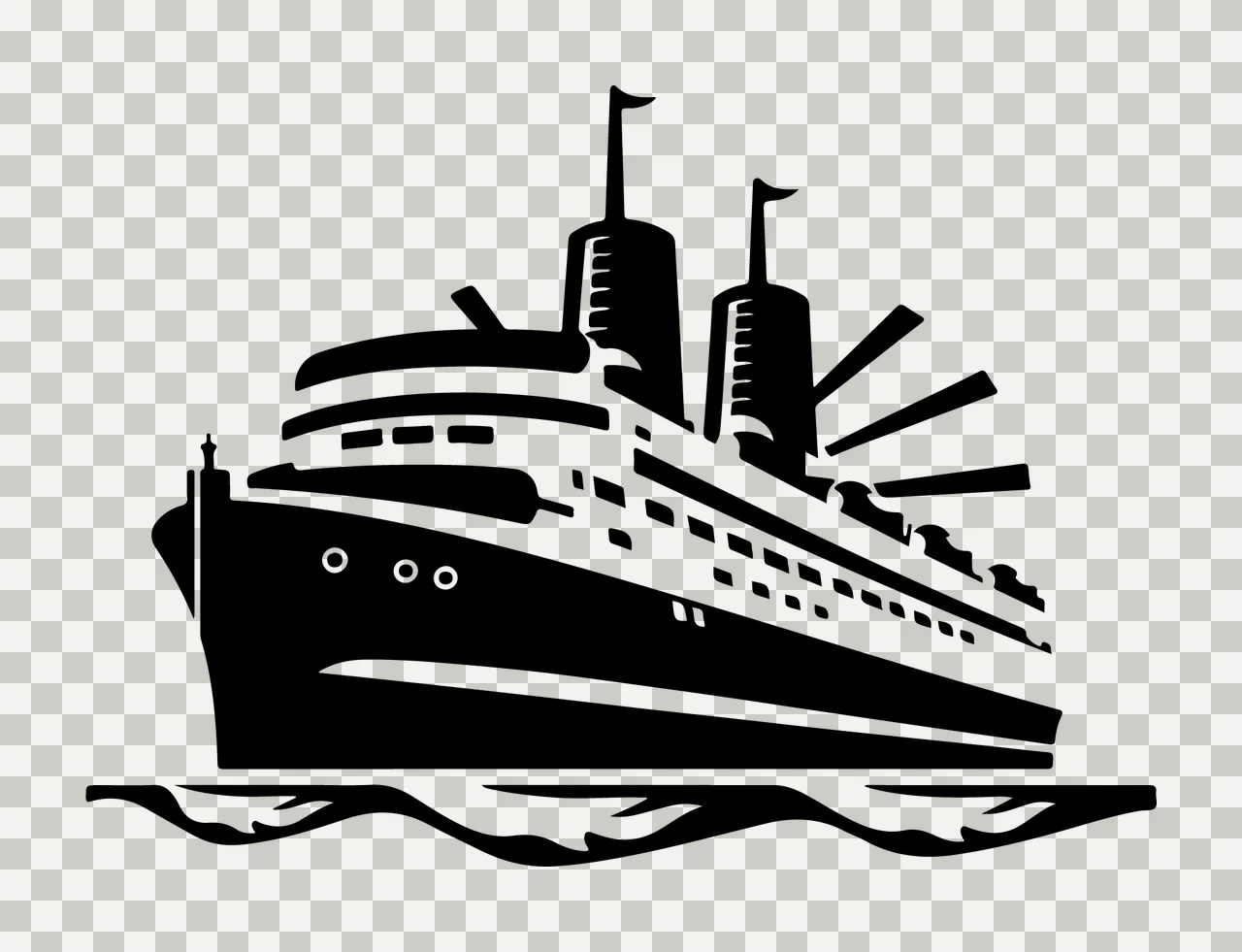 Ship Large Silhouette On Waves funnels masts black water boat transparency and detail preview thumbnail