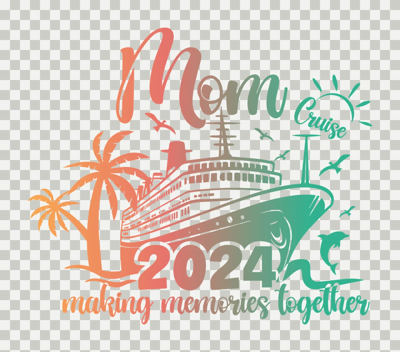 Ship Beach Emblem palm trees sun birds dolphin black travel transparency and detail preview thumbnail