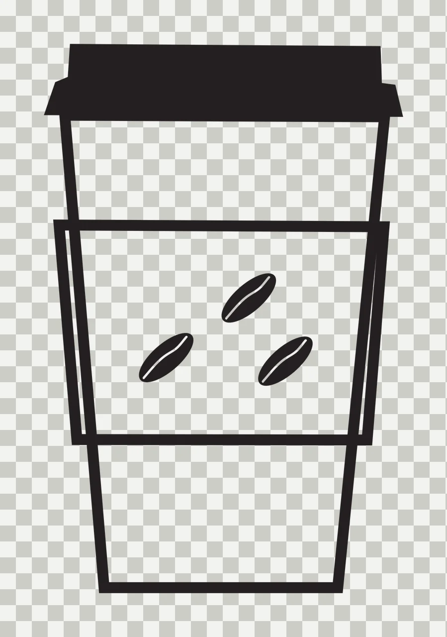 Line Art Illustration of Coffee cup icon with coffee beans with black coffee cup, black lid and three coffee beans in white transparency and detail preview thumbnail