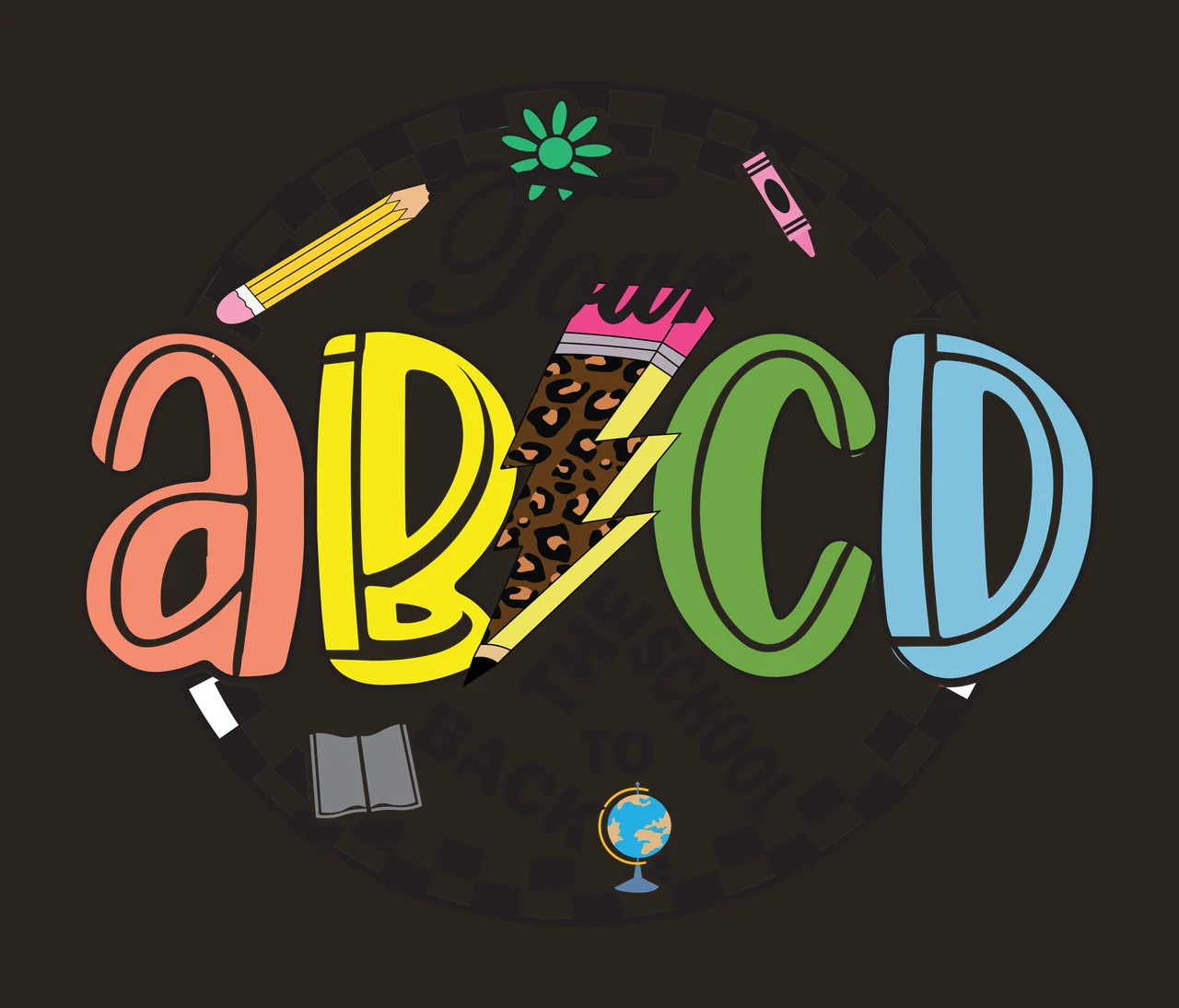 School Text Layout themed emblems Circular arrangement checkered contrast preview thumbnail