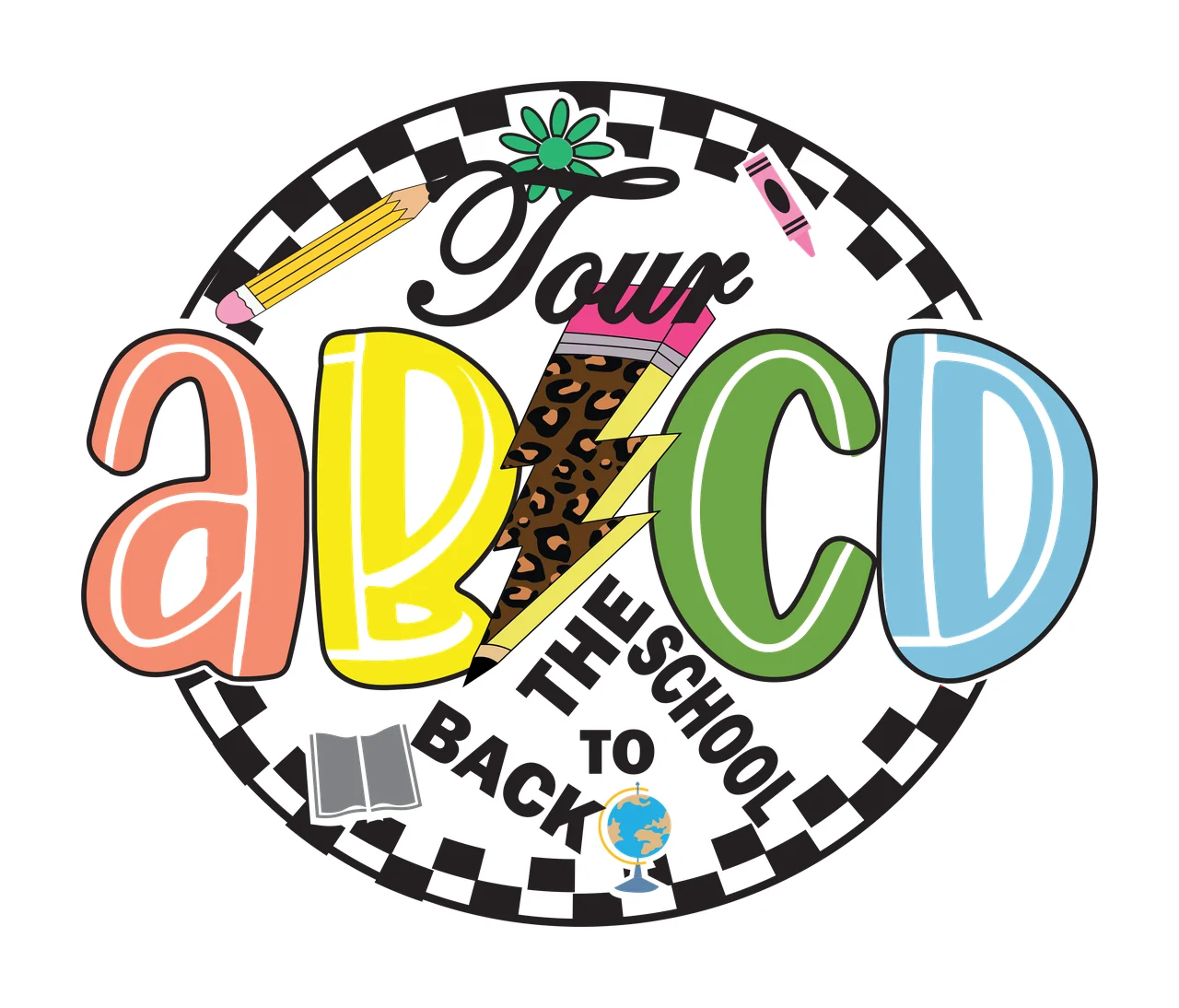 School Text Layout themed emblems Circular arrangement checkered
