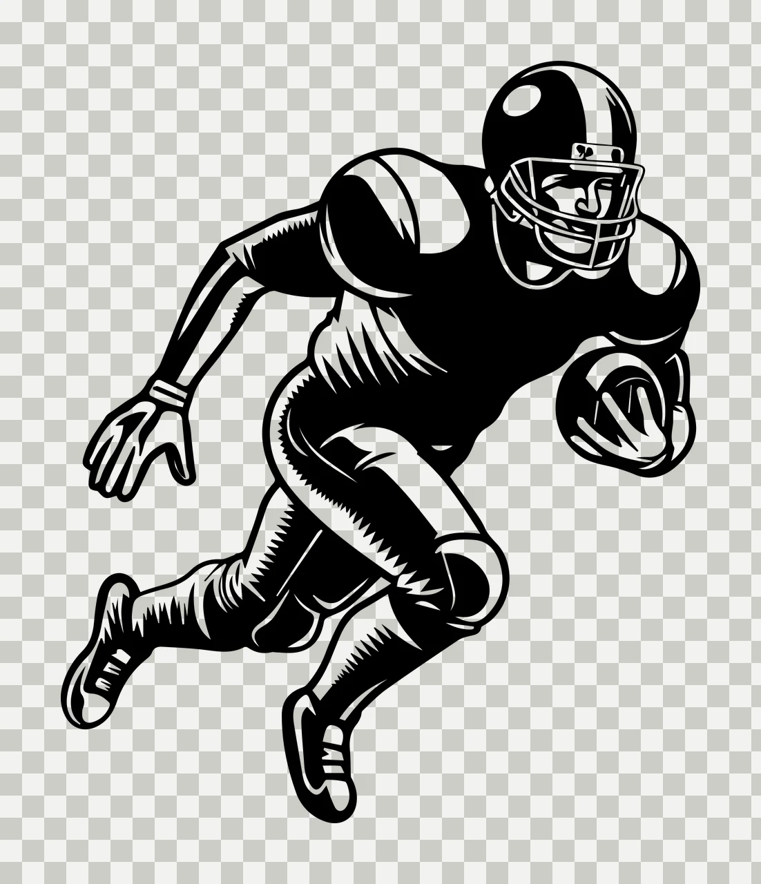 Football Player Running Holding Ball helmet black white sport transparency and detail preview thumbnail