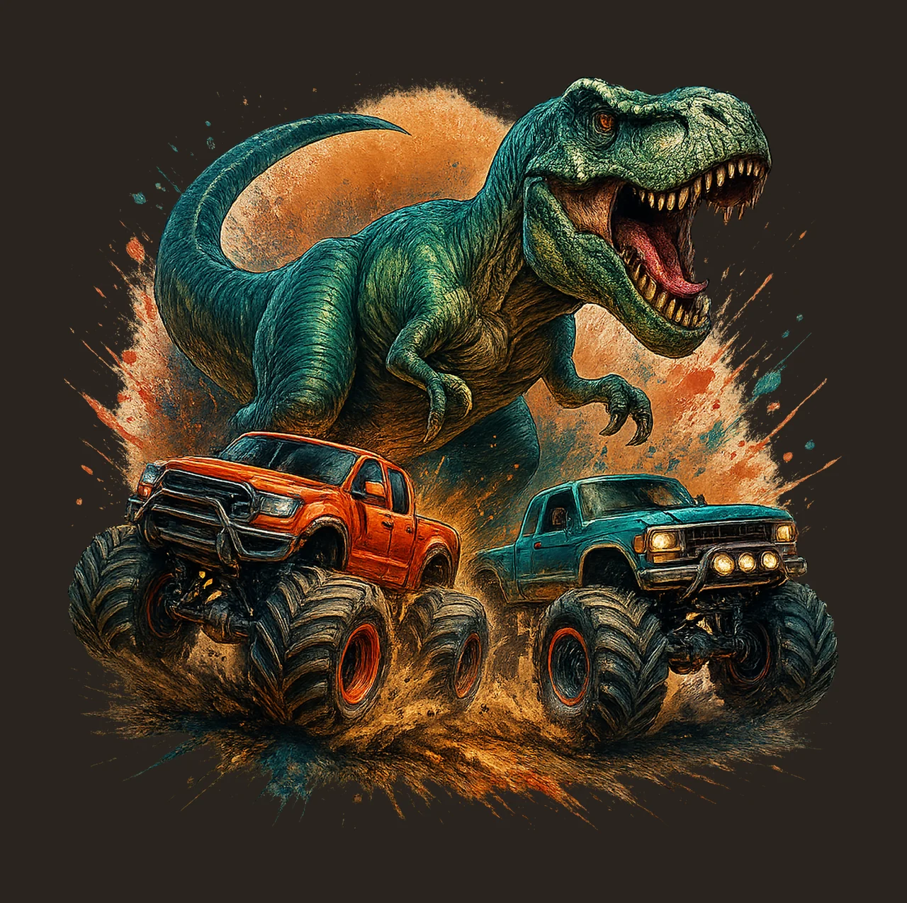 Watercolor Rex Monster Truck Dinosaur Birthday Design Kids contrast preview thumbnail