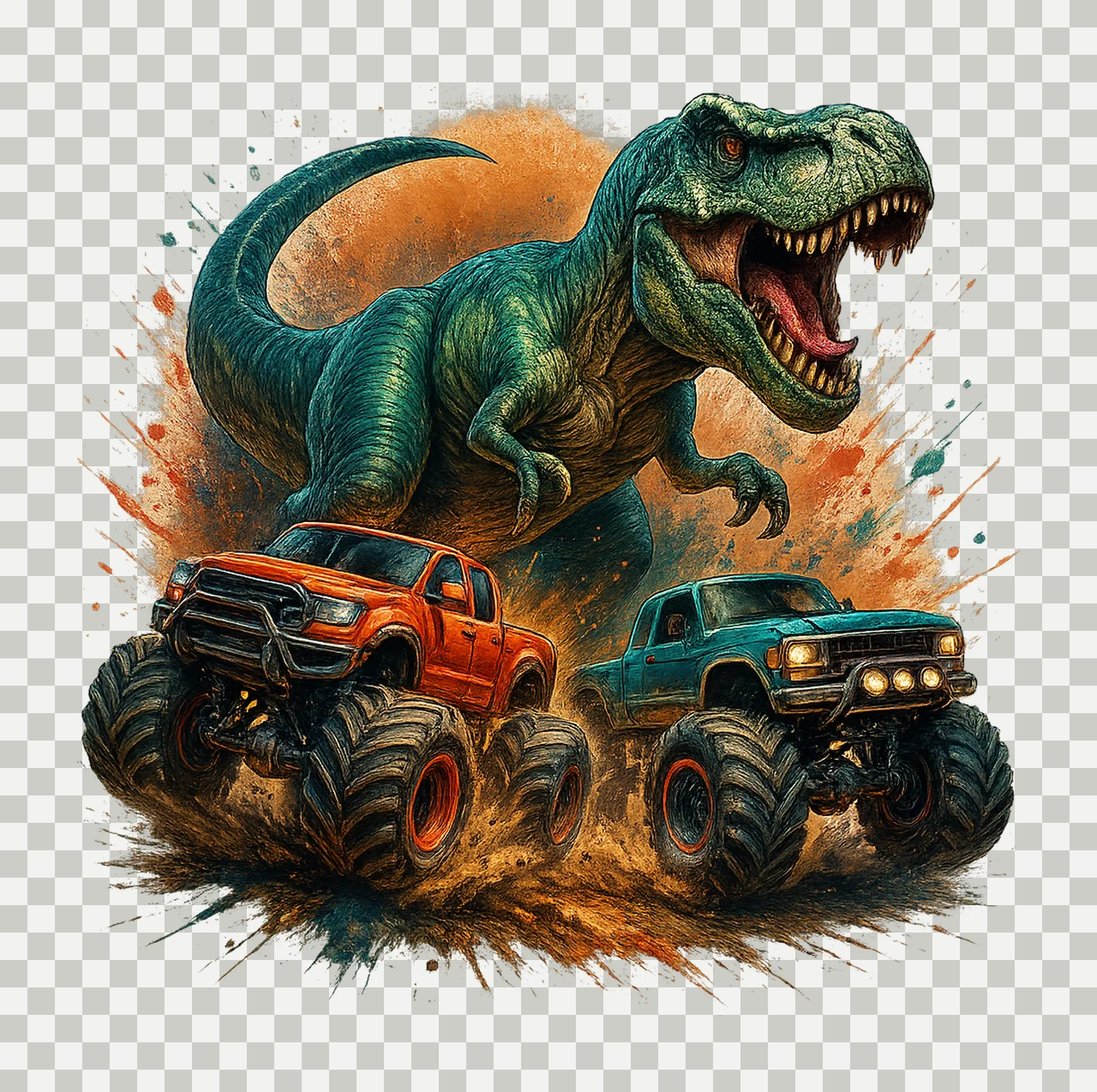 Watercolor Rex Monster Truck Dinosaur Birthday Design Kids transparency and detail preview thumbnail
