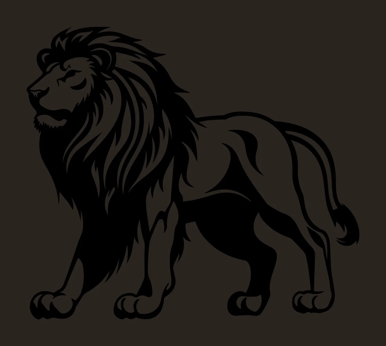 Lion Standing Profile Black White Silhouette stencil animal contrast preview thumbnail