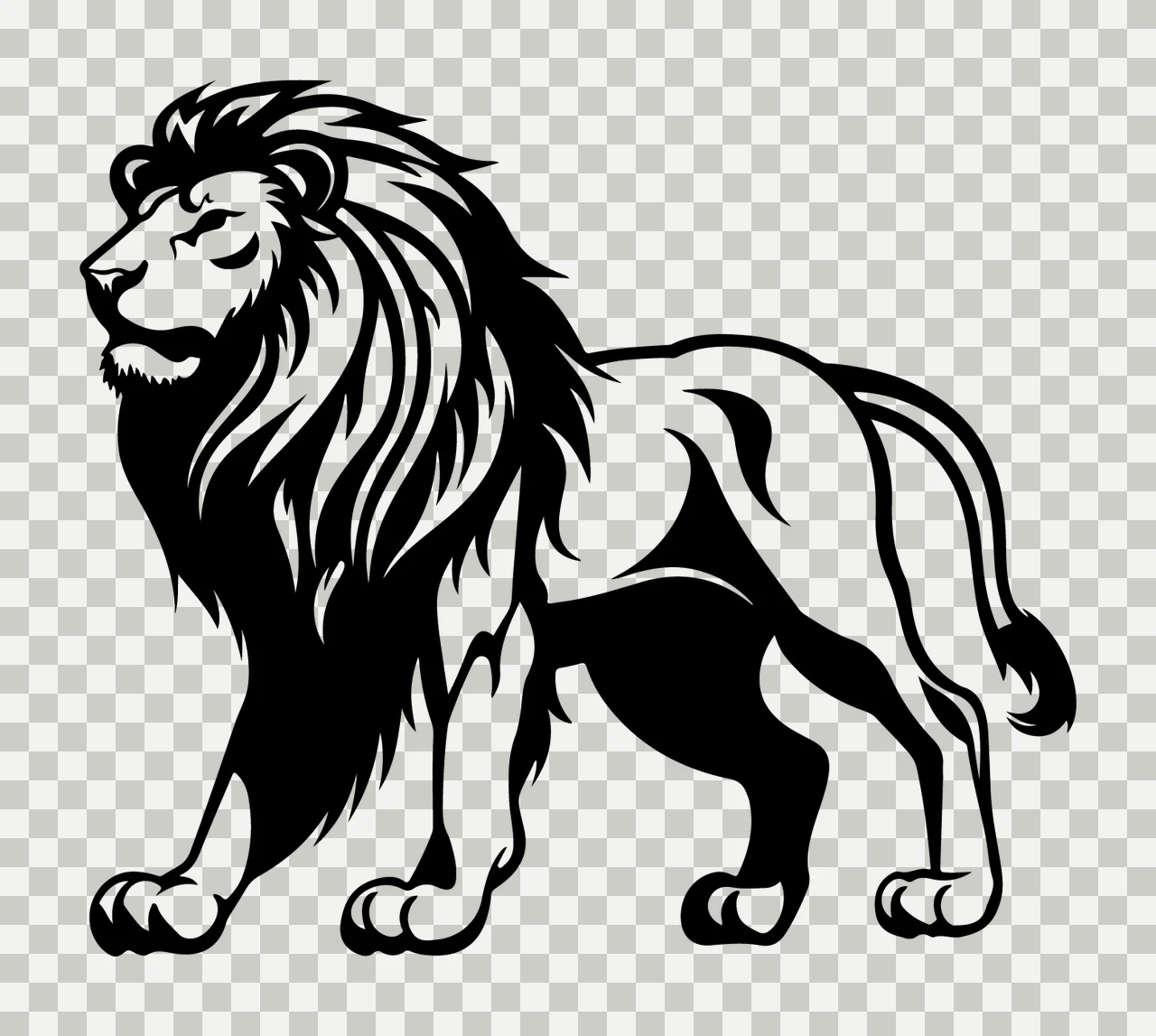 Lion Standing Profile Black White Silhouette stencil animal transparency and detail preview thumbnail
