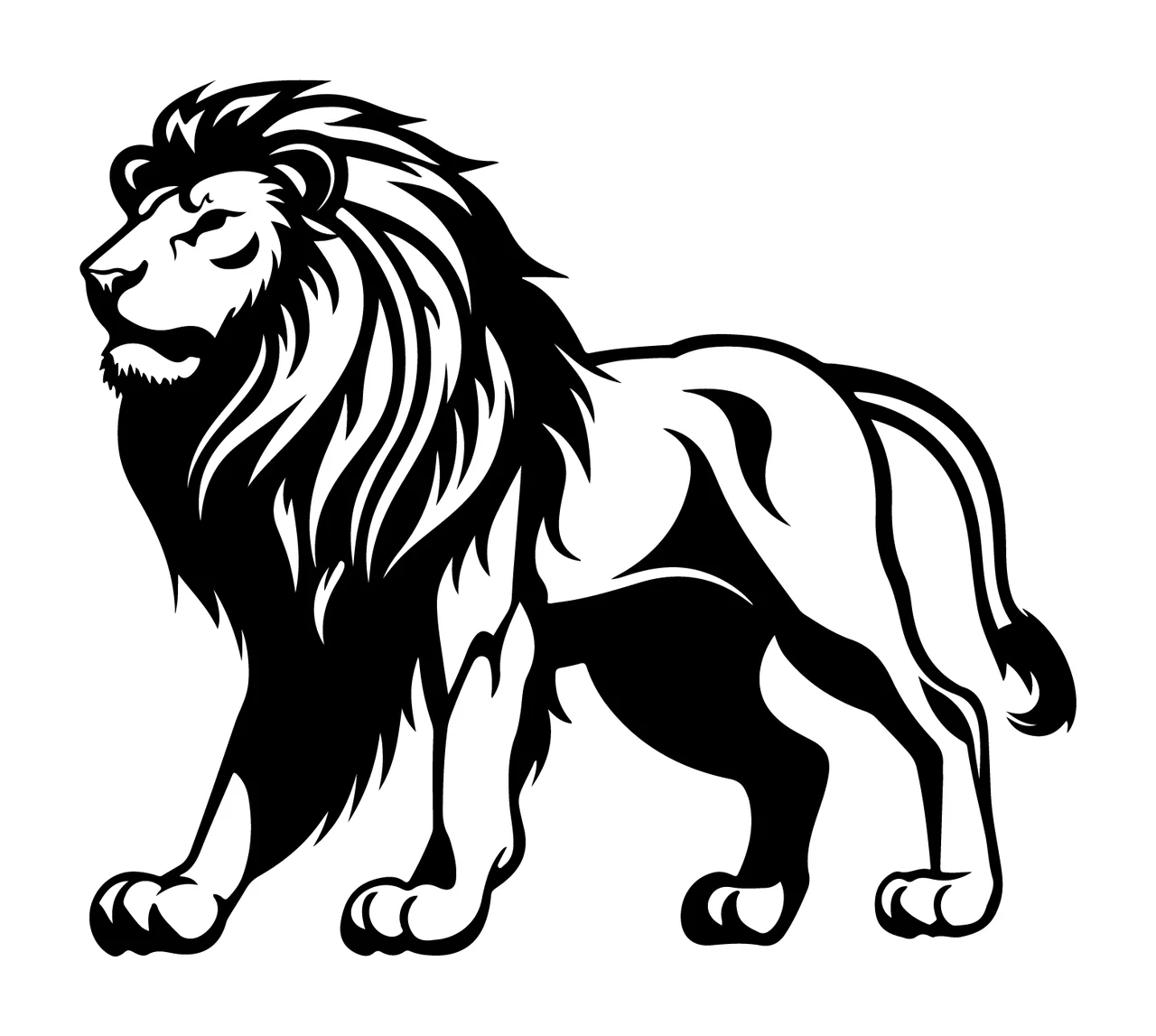 Lion Standing Profile Black White Silhouette stencil animal