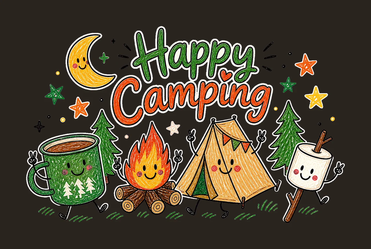 Happy Camping Doodle sublimation instant shirt Variation A contrast preview thumbnail