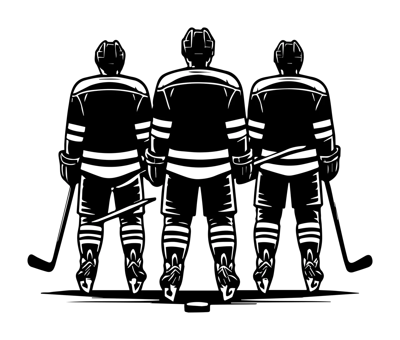 Hockey Players Standing With Sticks puck black white sport