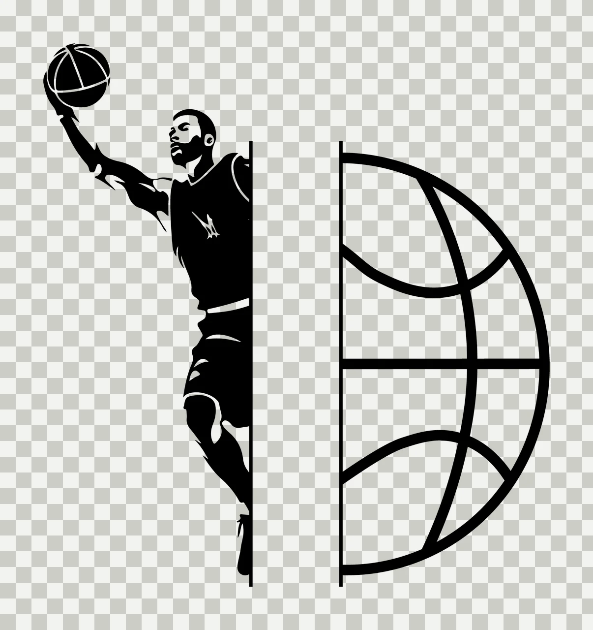 Ball Silhouette Of A Player Reaching Towards Half split graphic transparency and detail preview thumbnail