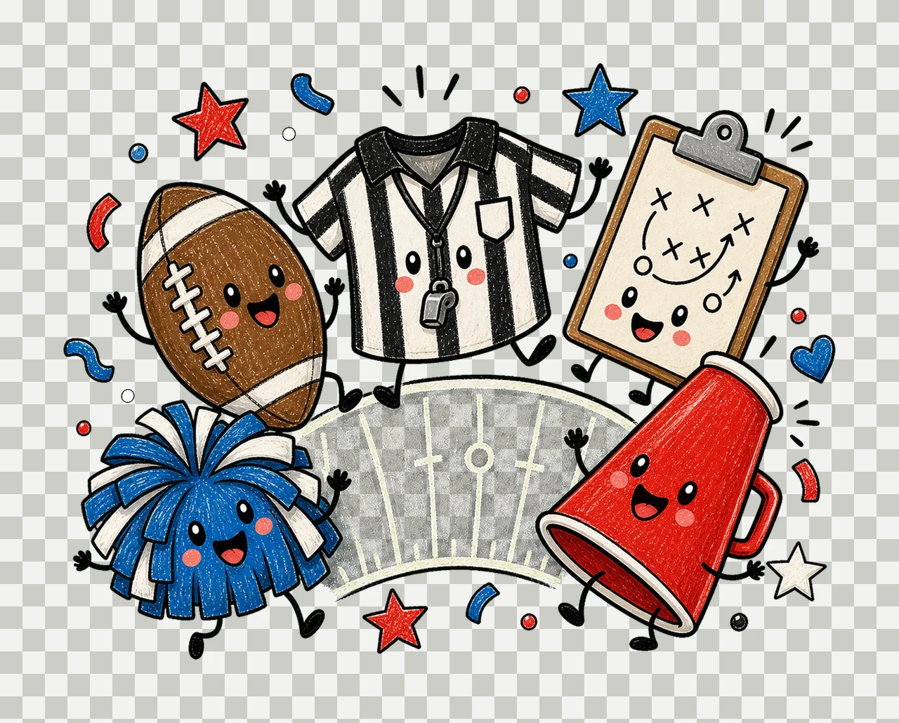 Happy Football Doodles Tailgate Game Day Variation B transparency and detail preview thumbnail