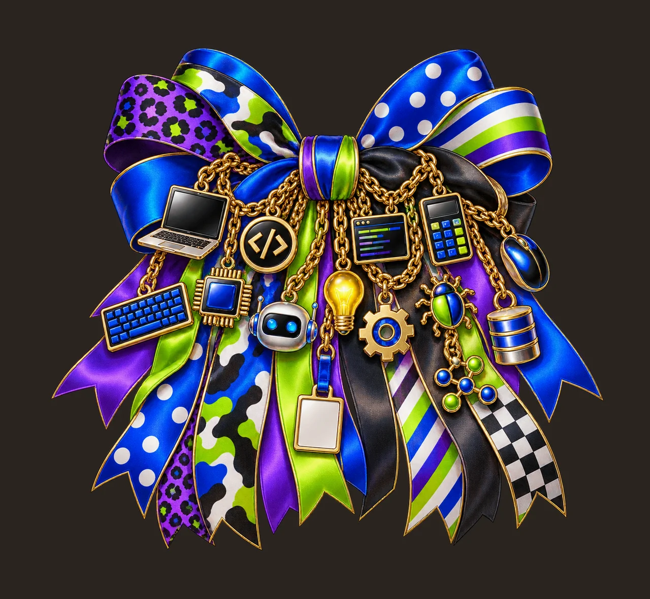 Coding Teacher Bow Charm PNG, Laptop Robot and Code Icon Charms, STEM Classroom Sublimation Design, Transparent Download contrast preview thumbnail