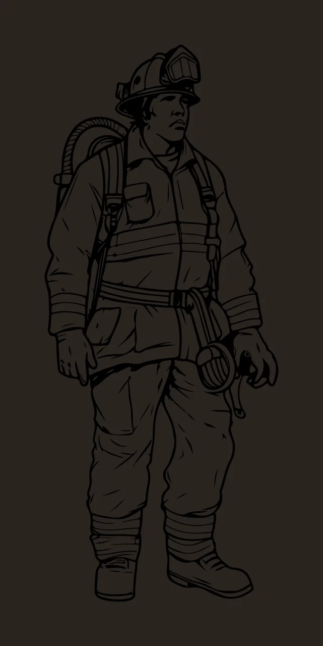Firefighter In Uniform Looking Away person standing helmet contrast preview thumbnail
