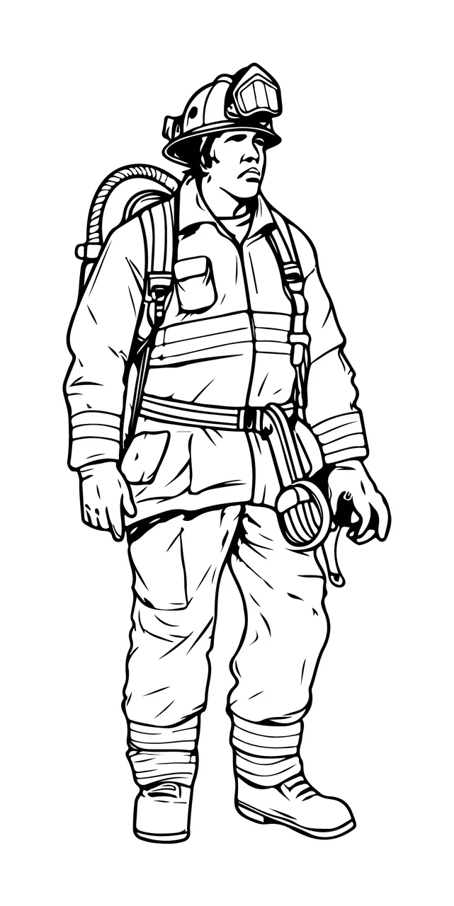 Firefighter In Uniform Looking Away person standing helmet