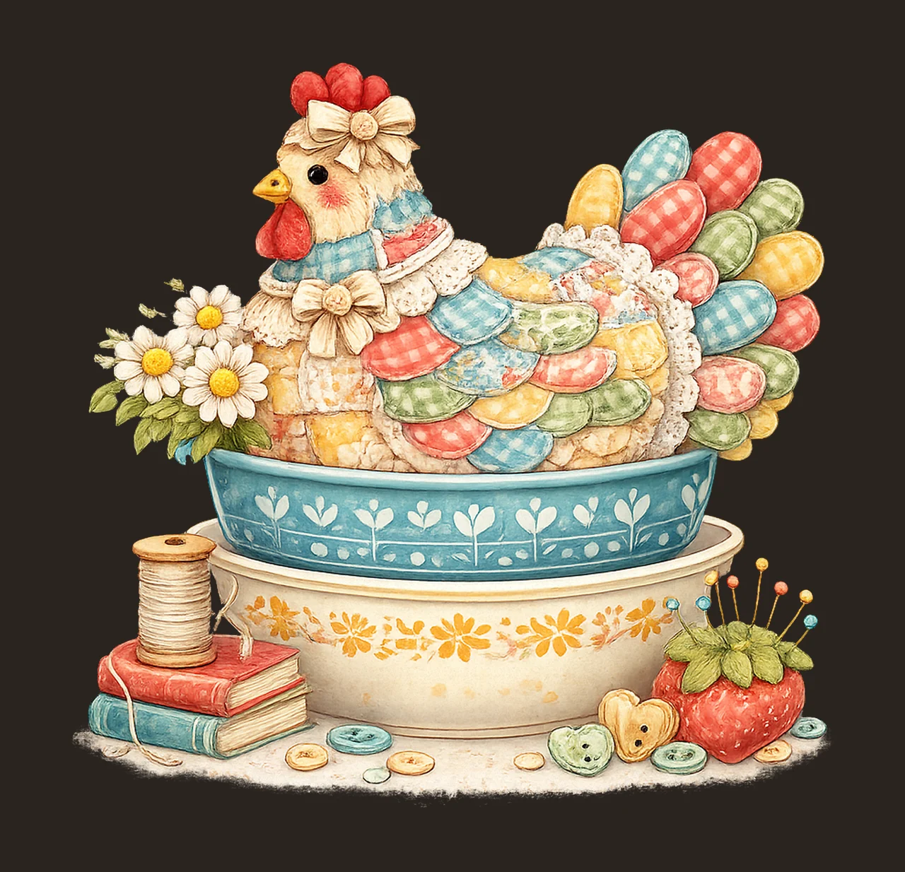 Patchwork Vintage Hen Farmhouse Chicken Design Quilted Hen contrast preview thumbnail