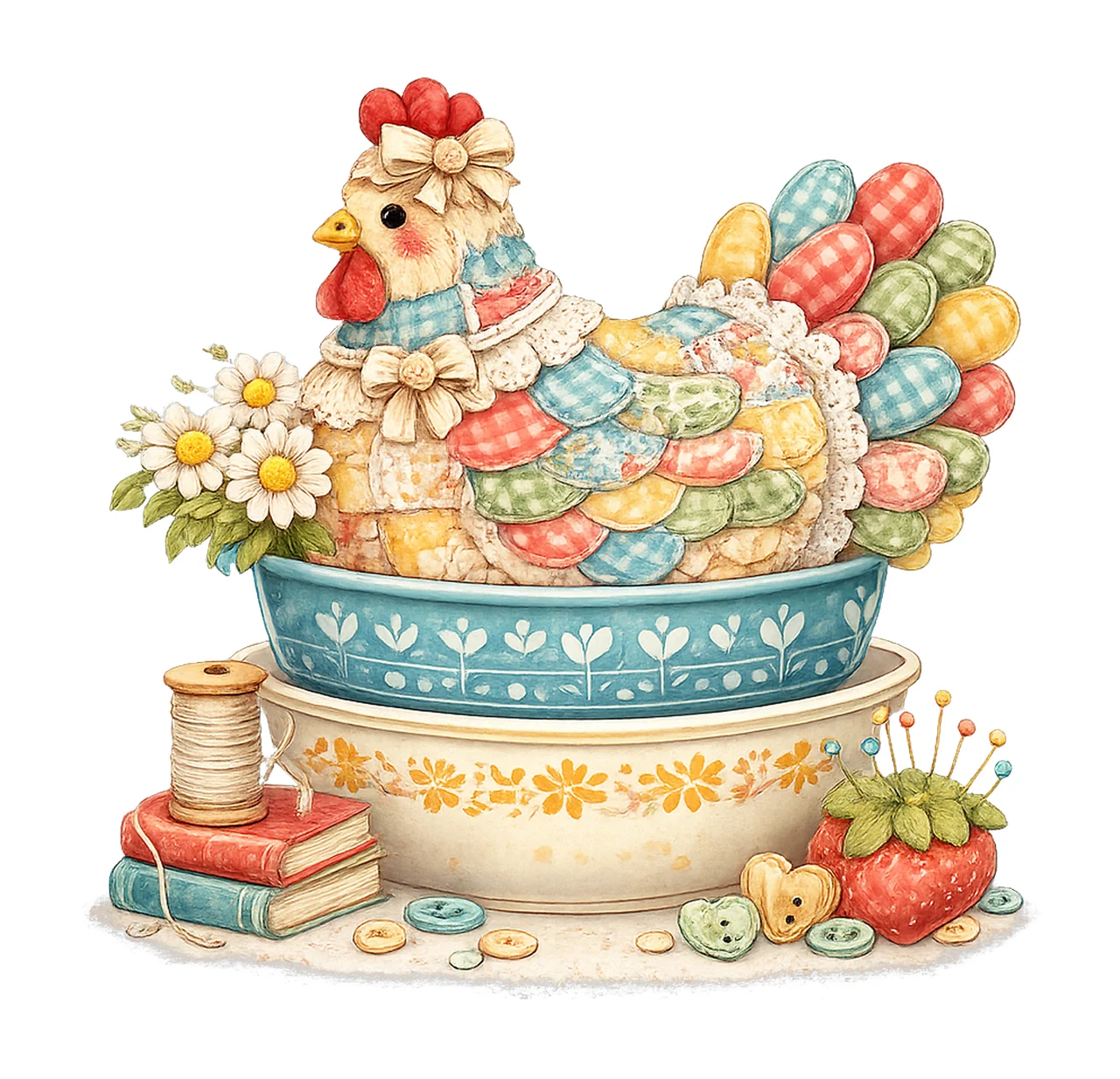 Patchwork Vintage Hen Farmhouse Chicken Design Quilted Hen