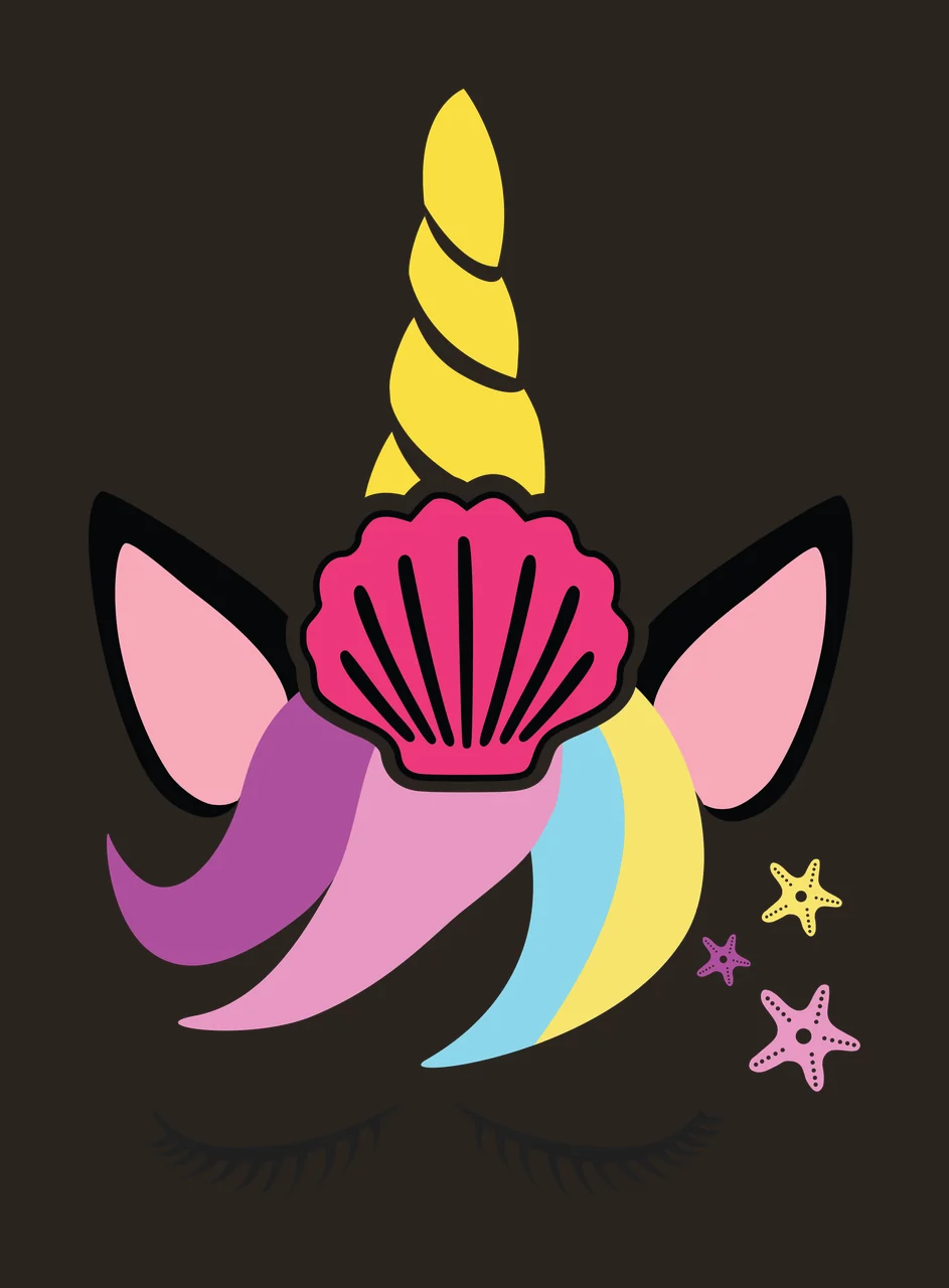 Unicorn Face With Shell And Starfish eyelashes graphic silhouette contrast preview thumbnail