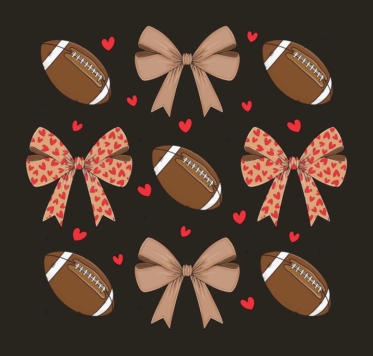 Football Bows And Footballs Pattern Silhouette arranged bow contrast preview thumbnail