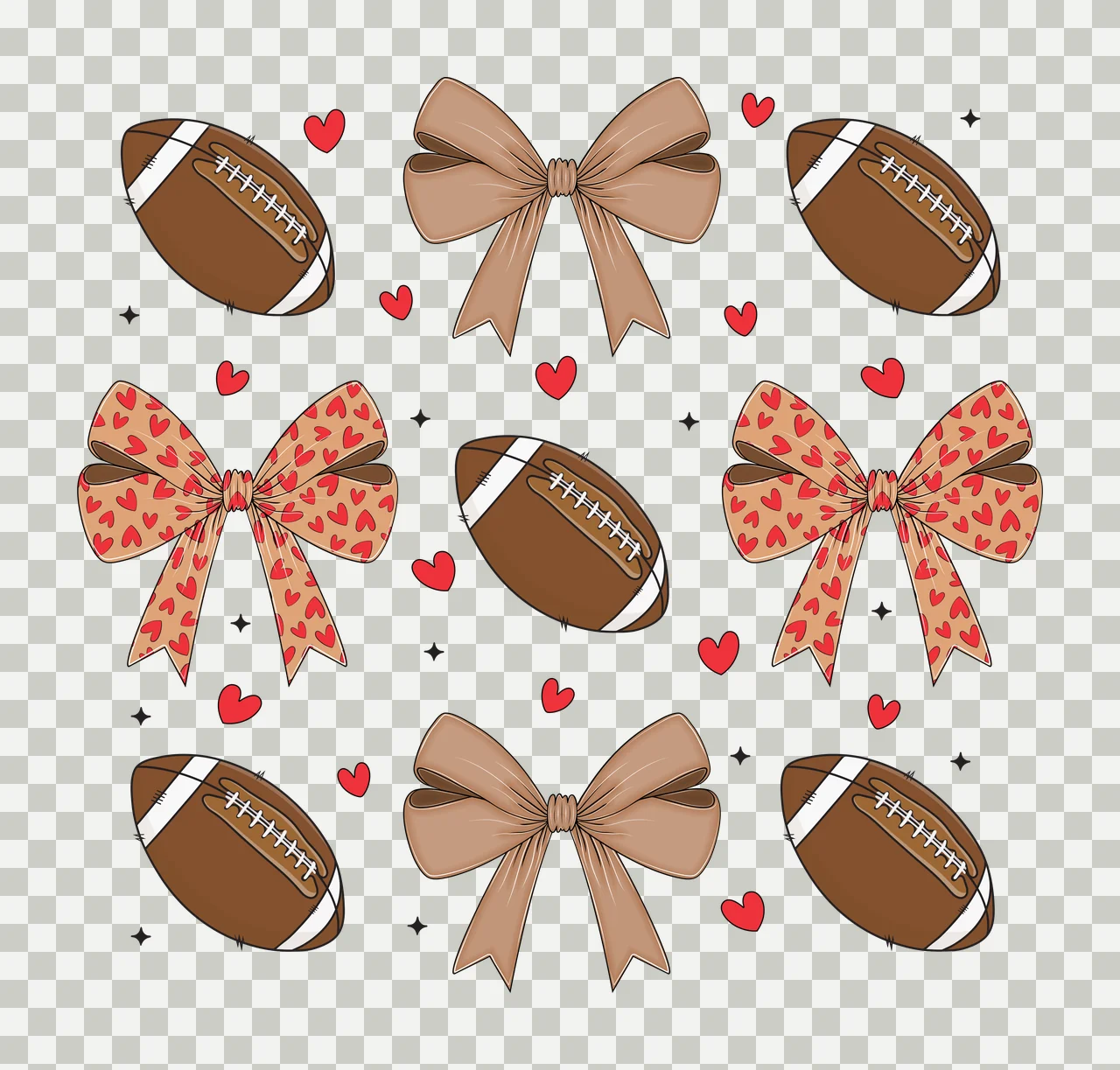 Football Bows And Footballs Pattern Silhouette arranged bow transparency and detail preview thumbnail