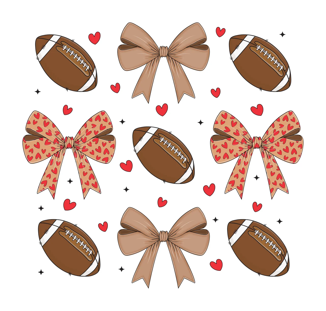 Football Bows And Footballs Pattern Silhouette arranged bow