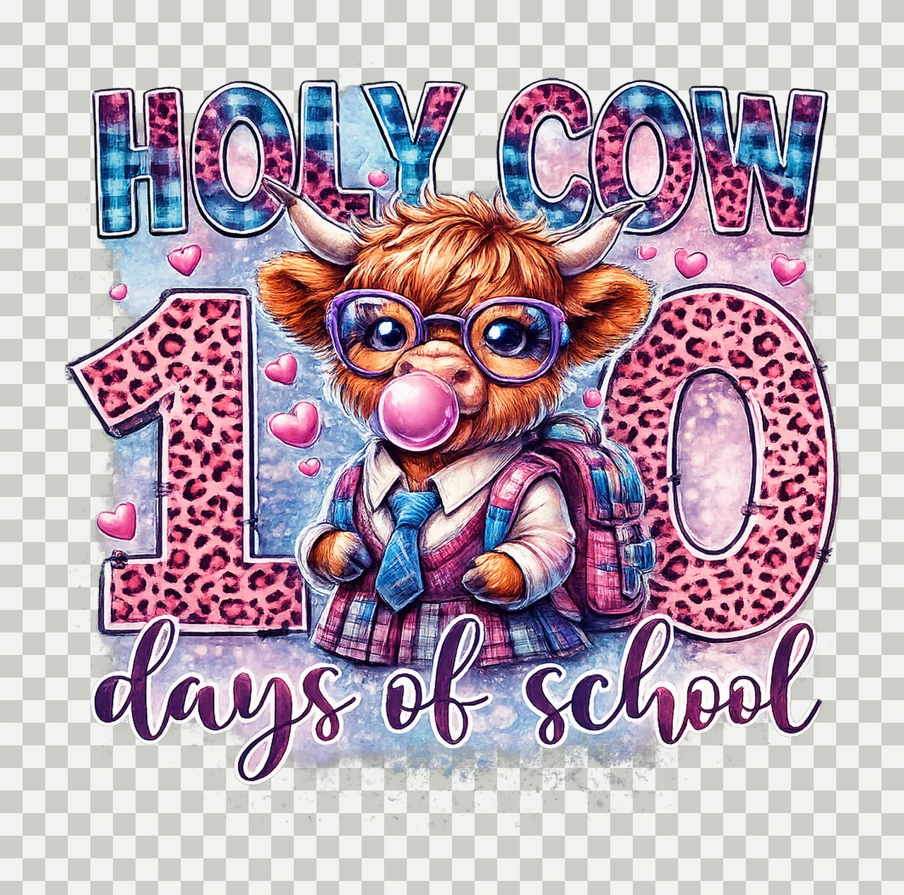 Leopard 100 days bruh Happy 100 days of school Highland cow transparency and detail preview thumbnail