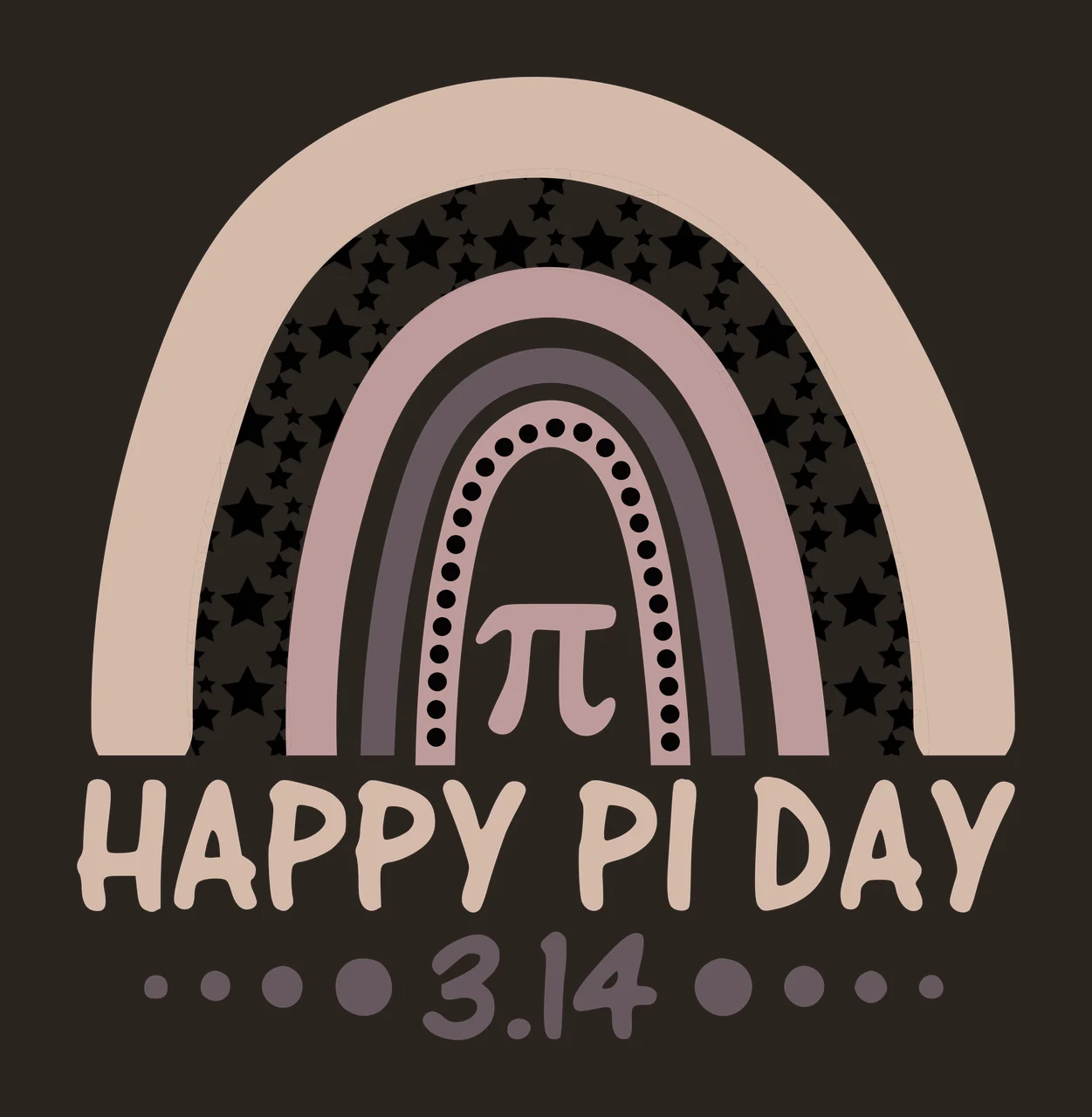 HAPPY PI DAY 3.14 Pi Day celebration Design with multi-layered rainbow arch, black stars on white background, pi symbol and HAPPY PI DAY text in beige, muted pink and gray contrast preview thumbnail