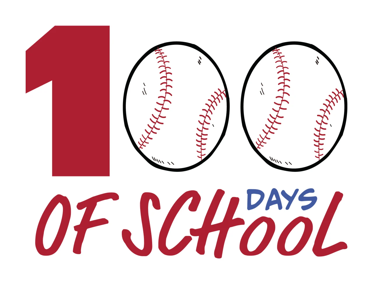 100 Days Of School Typography Text numbers letters black number