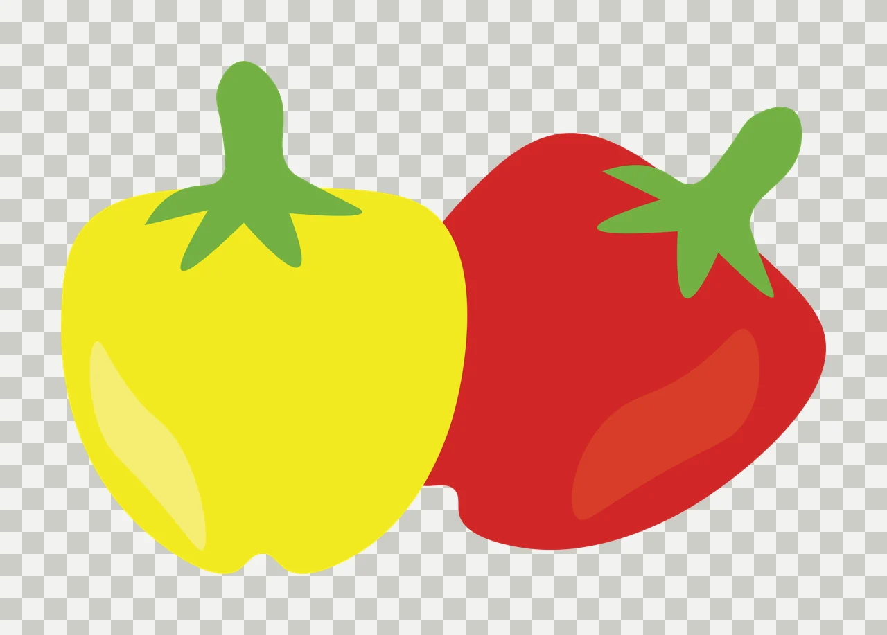 Bell peppers Illustration with yellow pepper, red pepper and green stems transparency and detail preview thumbnail