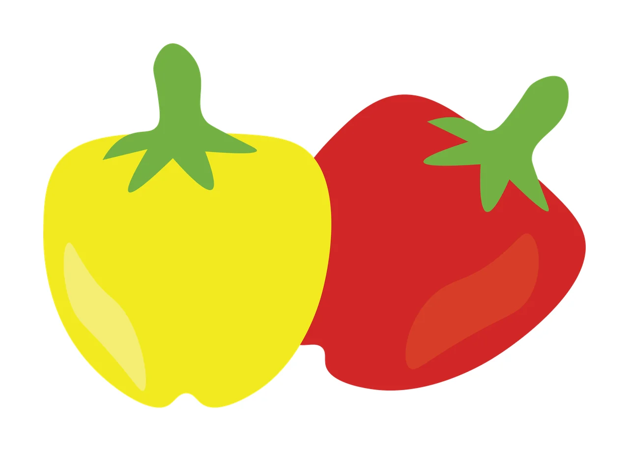 Bell peppers Illustration with yellow pepper, red pepper and green stems
