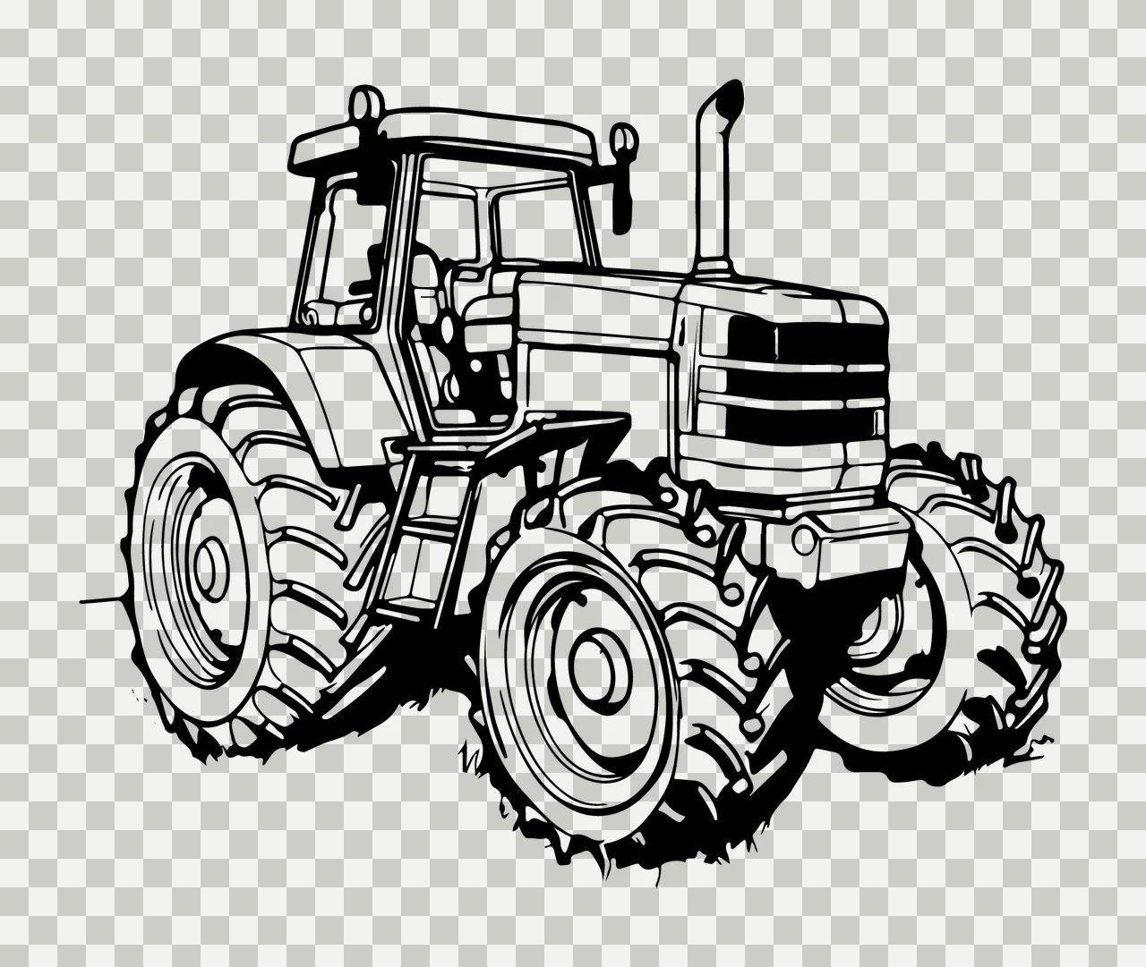 Farm Tractor Black And White Illustration wheel ground vehicle transparency and detail preview thumbnail