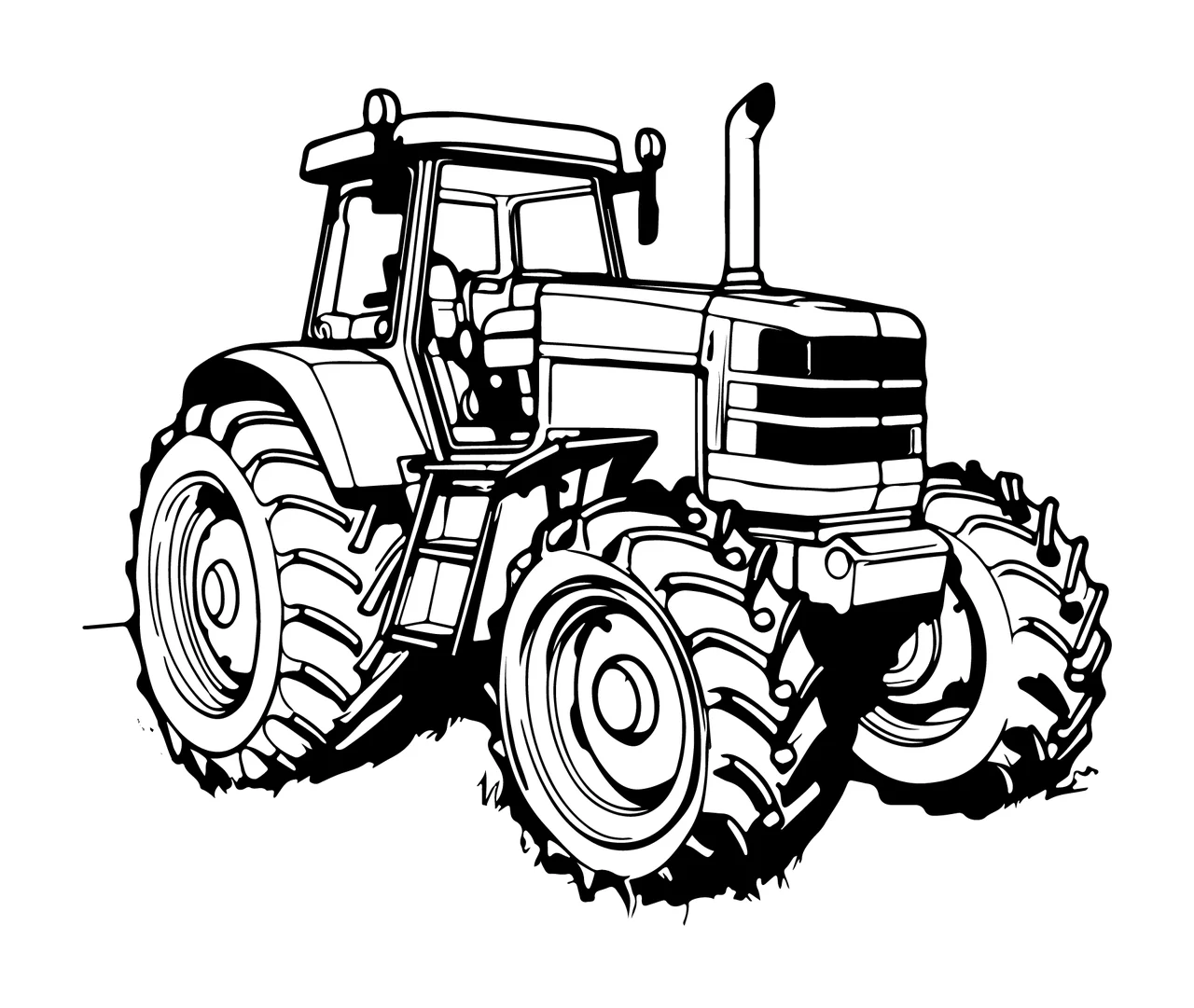 Farm Tractor Black And White Illustration wheel ground vehicle