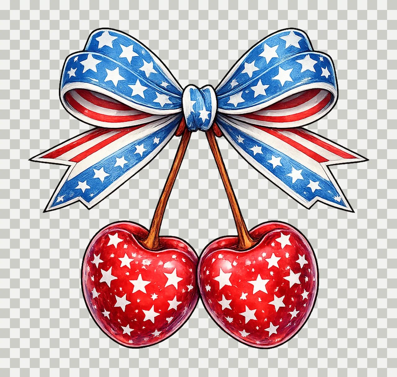 America Cherries Cherry Bow Trendy July 4th Design USA Flag transparency and detail preview thumbnail