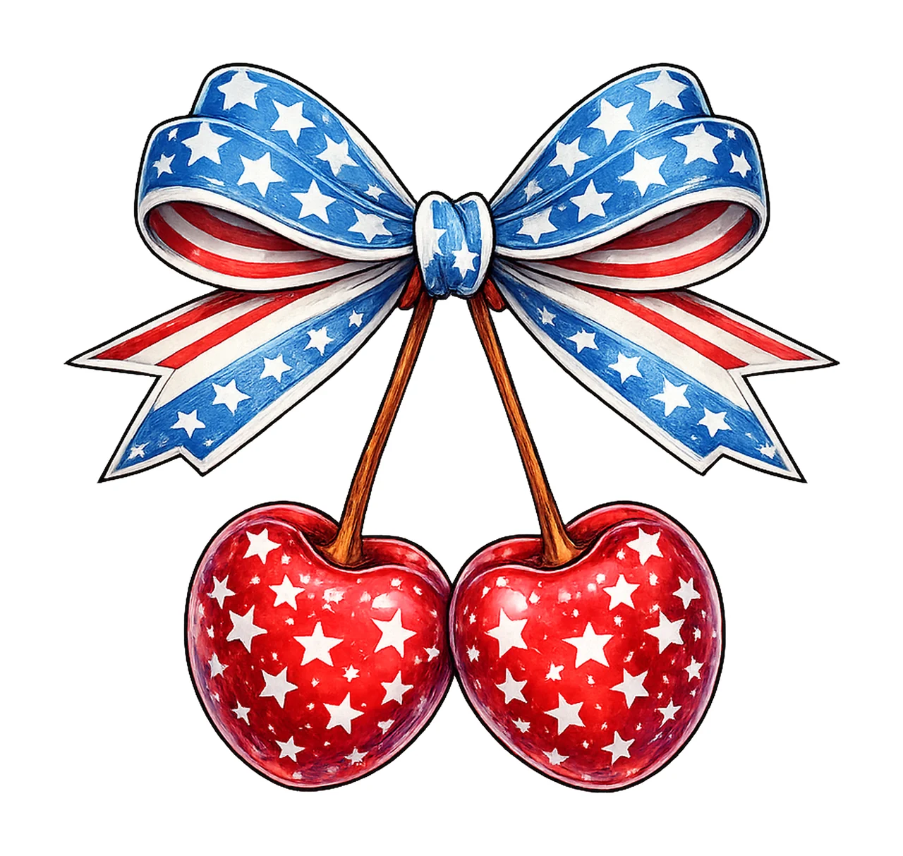 America Cherries Cherry Bow Trendy July 4th Design USA Flag