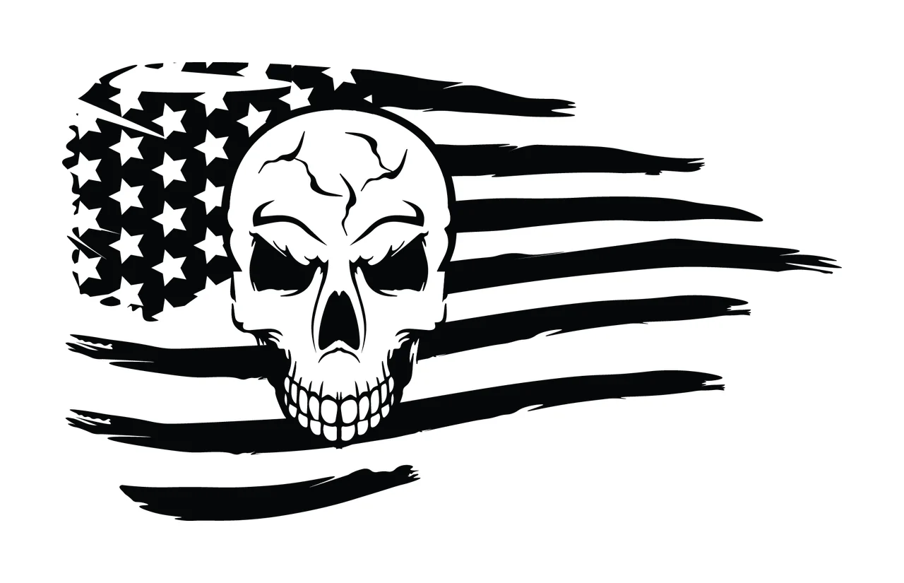 Skull Graphic Over Distressed Flag Background stars stripes