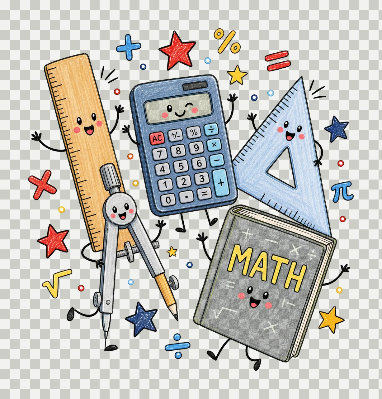 Math Teacher Doodle Characters Geometry Teacher Variation C transparency and detail preview thumbnail