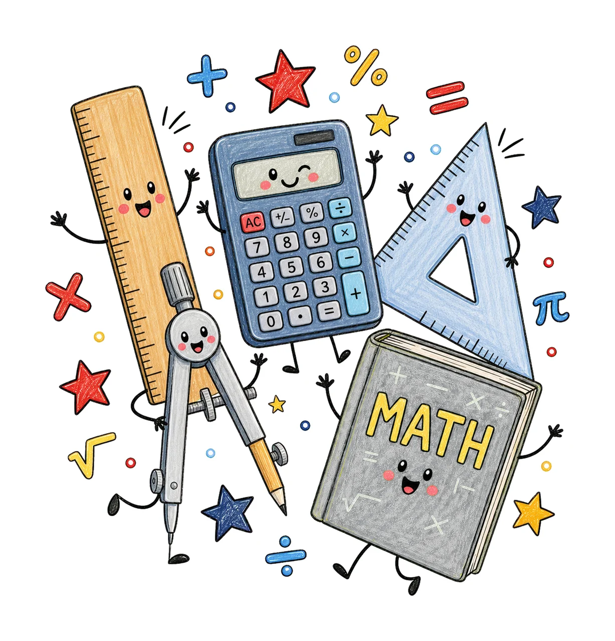 Math Teacher Doodle Characters Geometry Teacher Variation C