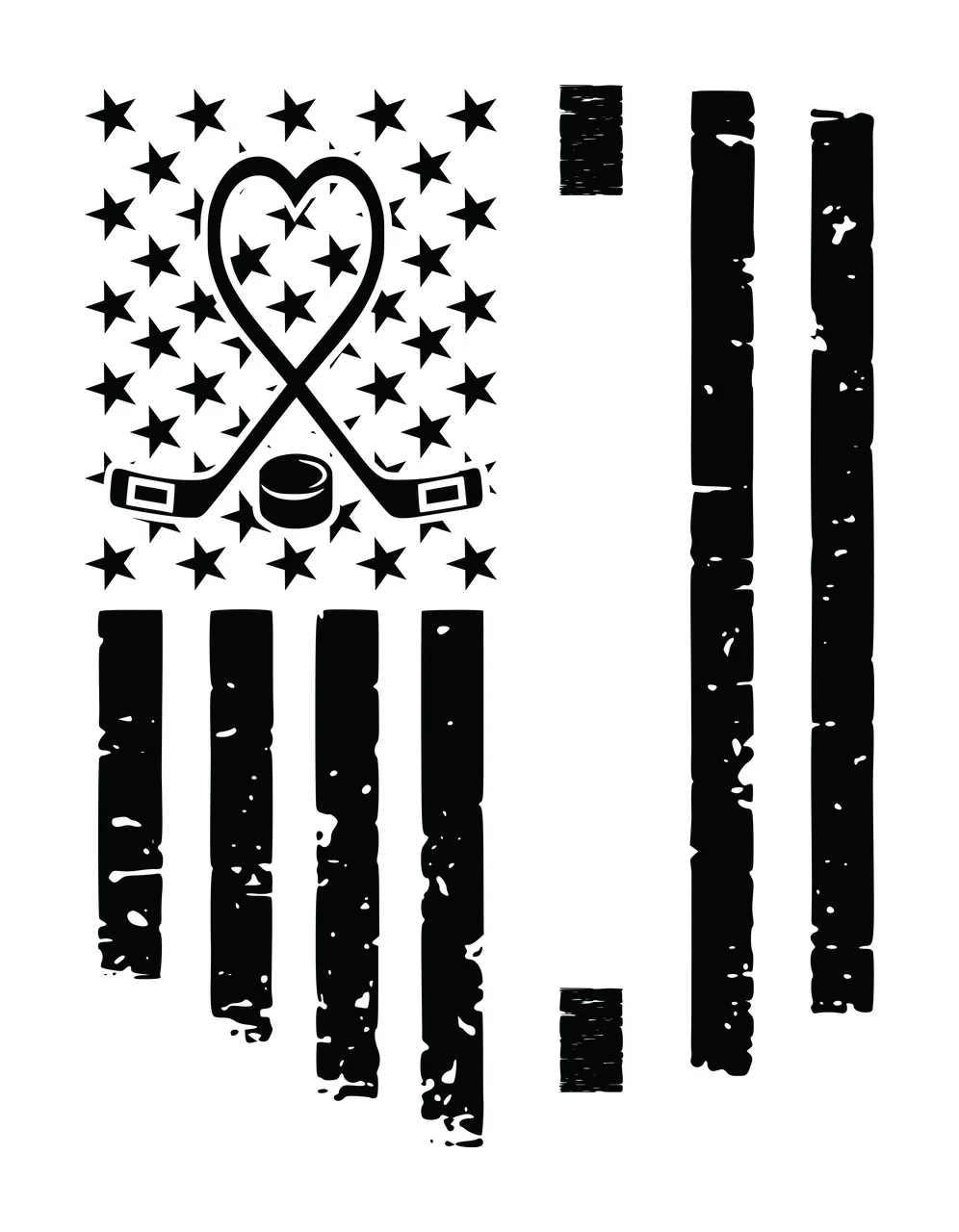 Hockey Flag Distressed With Sticks And Puck Graphic stars stripes