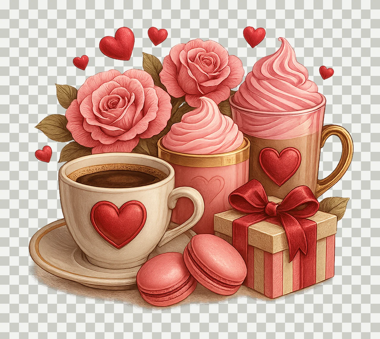 Coffee Valentine Romantic Coffee Dessert Heart Macarons transparency and detail preview thumbnail