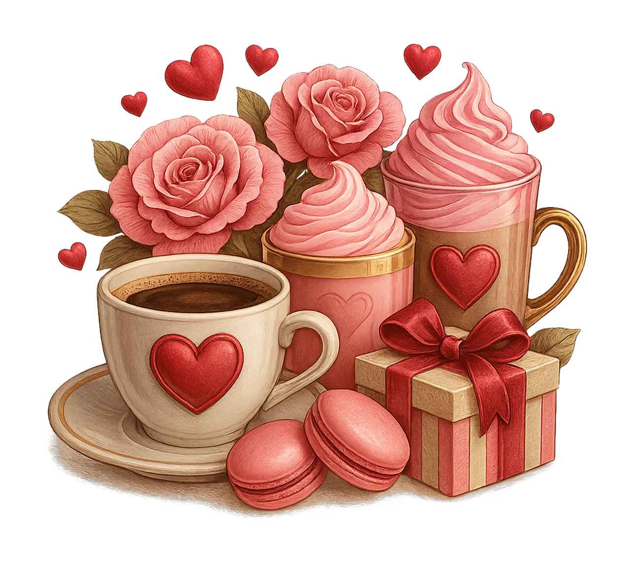 Coffee Valentine Romantic Coffee Dessert Heart Macarons