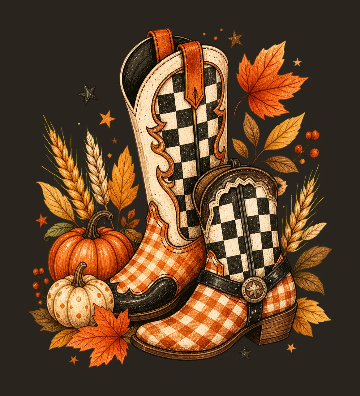Cowboy Boots Checkered Fall Brushstroke Fall Variation B contrast preview thumbnail